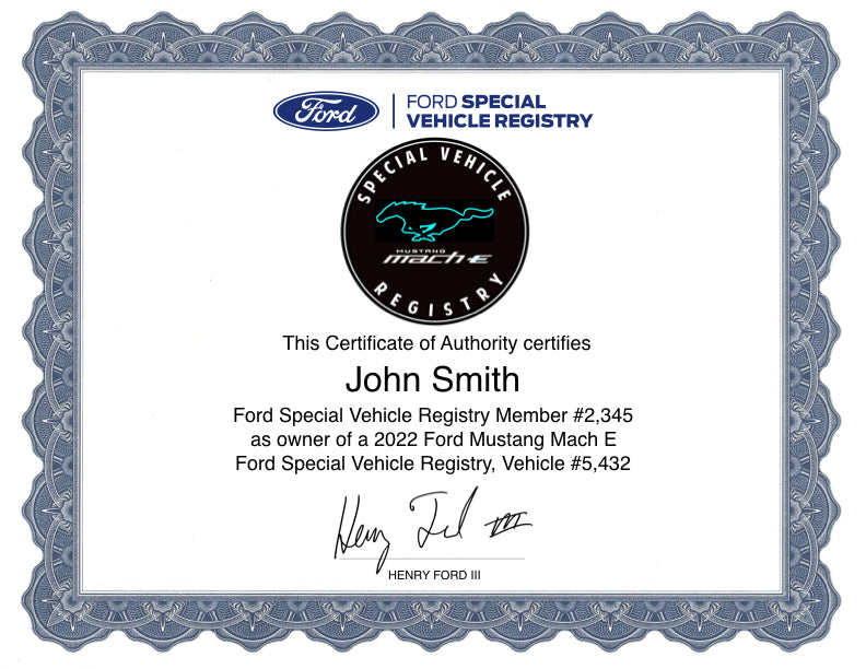 Mustang MachE Registry Certificate